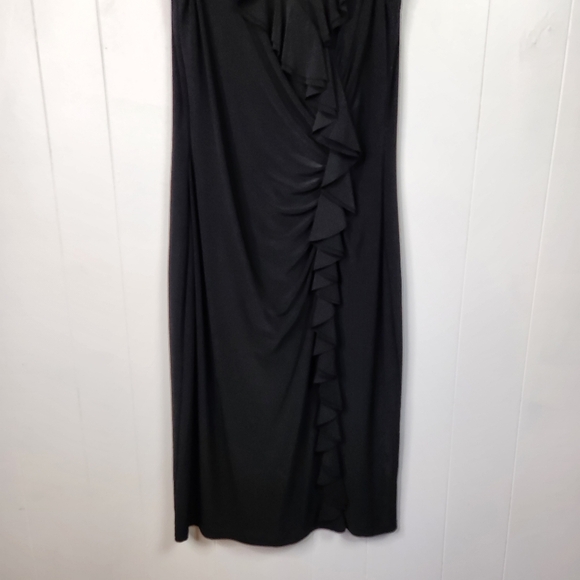 Ralph Lauren Black Dress Ruffles Sleeveless Stretchy Bodycon V-Neck Size 8 - Picture 3 of 10